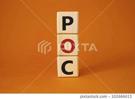 POC - Proof of Concept symbol. Wooden cubes with words POC. Beautiful orange background. Business and POC concept. Copy space. POC - Proof of Concept symbol. Wooden cubes with words POC. Beautiful orange background. Business and POC concept. Copy space. 102666013