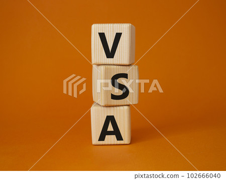 VSA - Volume Spread Analysis symbol. Wooden cubes with word VSA. Beautiful orange background. Business and Volume Spread Analysis concept. Copy space. VSA - Volume Spread Analysis symbol. Wooden cubes with word VSA. Beautiful orange background. Business and Volume Spread Analysis concept. Copy space. 102666040