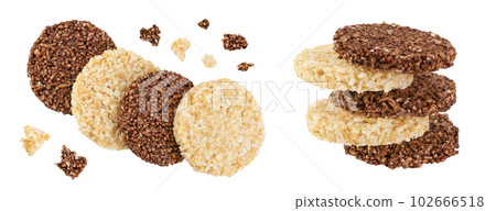 coconut and amaranth cookies with carob isolated on white background with full depth of field. Healthy food. coconut and amaranth cookies with carob isolated on white background with full depth of field. Healthy food. 102666518