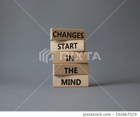Changes start in the Mind symbol. Wooden blocks with words Changes start in the Mind. Beautiful grey background. Business and Changes start in the Mind concept. Copy space. Changes start in the Mind symbol. Wooden blocks with words Changes start in the Mind. Beautiful grey background. Business and Changes start in the Mind concept. Copy space. 102667029