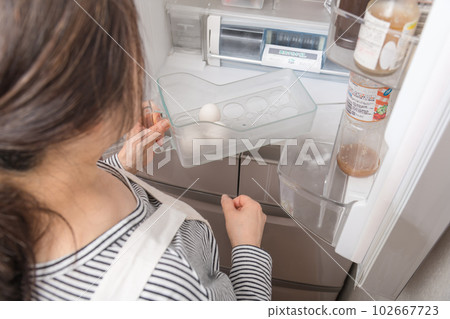 [Housewife taking eggs out of the refrigerator] 102667723