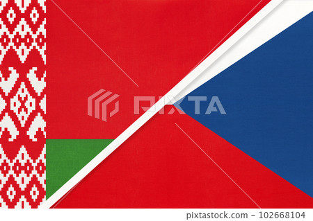 Belarus and Czech Republic, symbol of country. Belarusian vs Czechia national flags. Belarus and Czech Republic, symbol of country. Belarusian vs Czechia national flags. 102668104