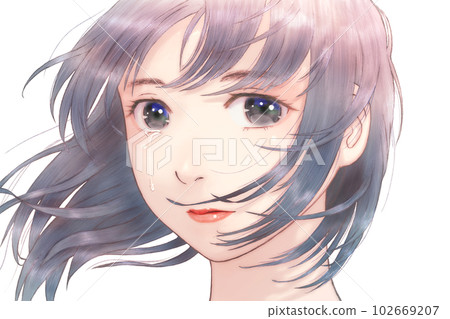 風中女孩的線描彩色插圖 花瓣 = 沒有眼淚 = 是 光影 102669207