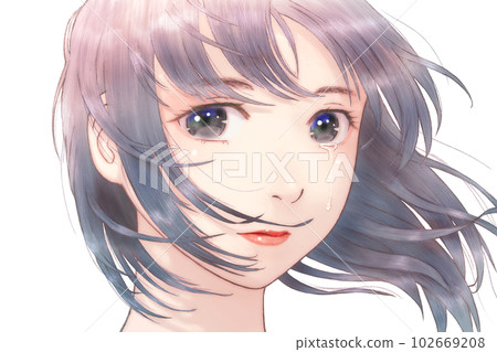 風中女孩的線描彩色插圖 花瓣 = 沒有眼淚 = 是 光影 102669208