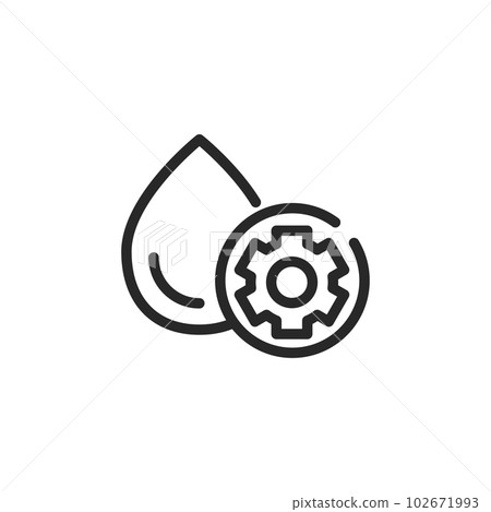 Water Settings Icon. Pictogram of a Water Drop and Gear Symbolizing Water Management, Control and Adjustment. Vector Outline Editable Illustration. 102671993