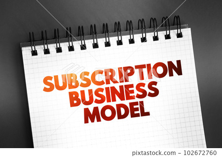 Subscription business model - customer must pay a recurring price at regular intervals for access to a product, text quote concept on notepad 102672760