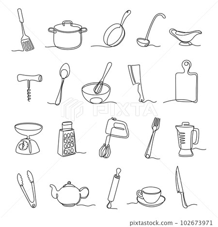 Kitchen Utensils. Sketch Cooking Equipment Stock Vector