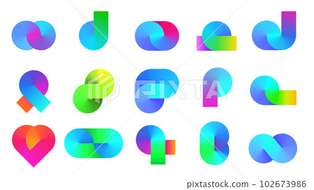 Abstract conical gradient shapes. Round color gradients forms, dynamic geometric figures and angular design elements vector set Abstract conical gradient shapes. Round color gradients forms, dynamic geometric figures and angular design elements vector set 102673986