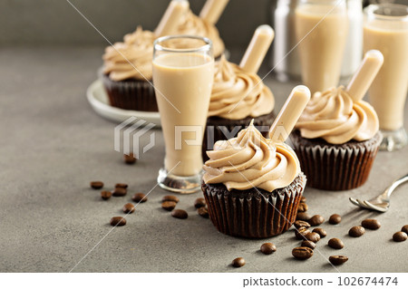 Chocolate espresso cupcakes with irish cream liquor 102674474