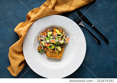 Roasted fall vegetables with polenta 102674561