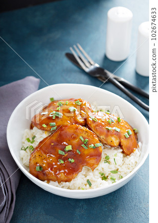 Sweet and sour chicken with rice Sweet and sour chicken with rice 102674633