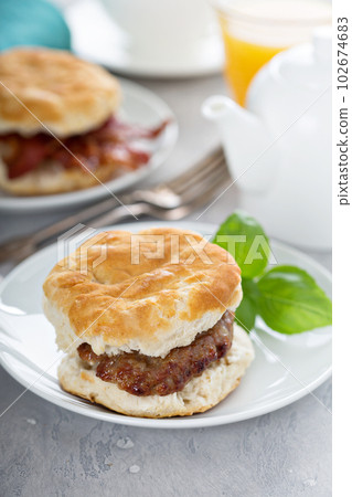 Breakfast biscuits with sausage and bacon Breakfast biscuits with sausage and bacon 102674683