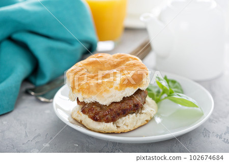 Breakfast biscuit with sausage Breakfast biscuit with sausage 102674684
