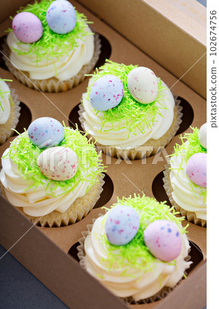 Easter vanilla cupcakes with cream cheese frosting Easter vanilla cupcakes with cream cheese frosting 102674756