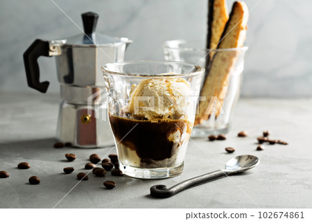 Coffee affogato with vanilla ice cream Coffee affogato with vanilla ice cream 102674861