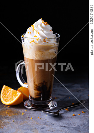 Hot viennese coffee with whipped cream Hot viennese coffee with whipped cream 102674882