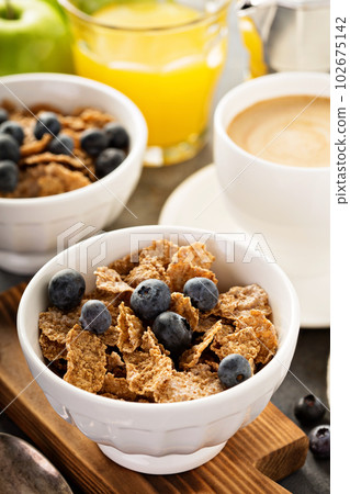 Multigrain healthy cereals with fresh blueberry 102675142
