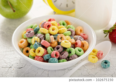 Fruit colorful sweet cereals in a bowl 102675150