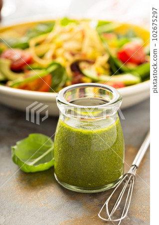 Healthy green goddess salad dressing 102675297