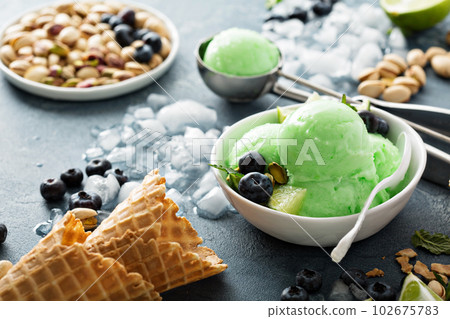Pistachio and lime ice cream 102675783