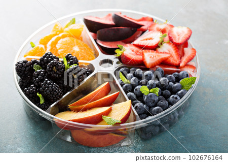Assorted fruit and berries on a plate 102676164