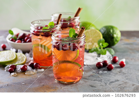 Refreshing winter drink with lime and cranberry Refreshing winter drink with lime and cranberry 102676293