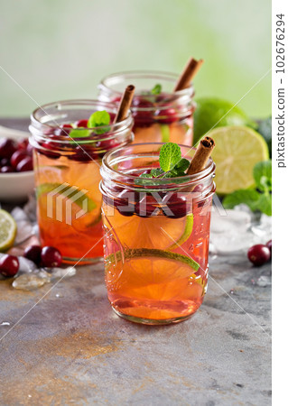 Refreshing winter drink with lime and cranberry Refreshing winter drink with lime and cranberry 102676294