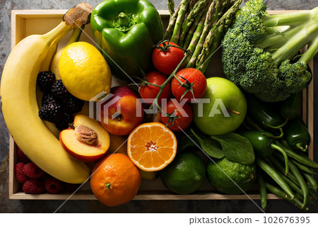 Fresh colorful vegetables and fruits Fresh colorful vegetables and fruits 102676395