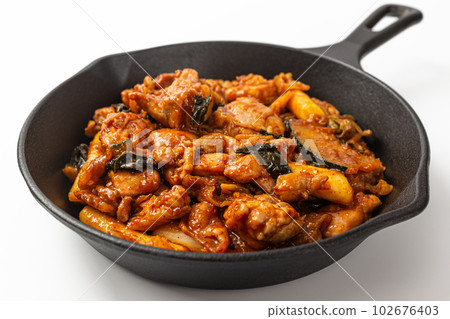 Korean Dakgalbi on white background Korean Dakgalbi on white background 102676403