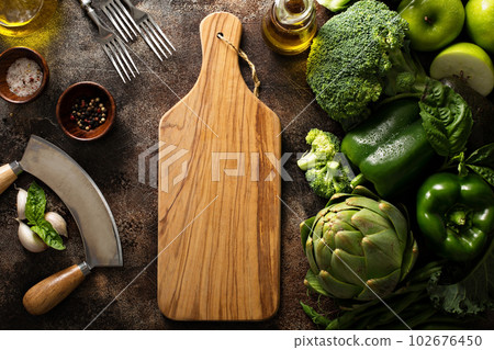 Variety of green vegetables and fruits 102676450