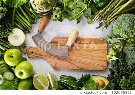 Variety of green vegetables and fruits Variety of green vegetables and fruits 102676551