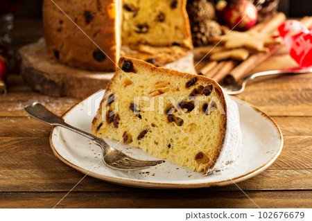 Traditional Christmas panettone with dried fruits 102676679