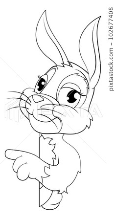 Easter Bunny Rabbit Cartoon Character Peeking Sign Easter Bunny Rabbit Cartoon Character Peeking Sign 102677408