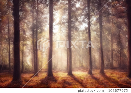 <<AI image>>Autumn forest with sunshine 102677975