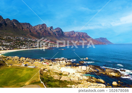Beautiful scenery of Clifton Beach in Cape Town, a famous tourist attraction in South Africa. Beautiful scenery of Clifton Beach in Cape Town, a famous tourist attraction in South Africa. 102678086