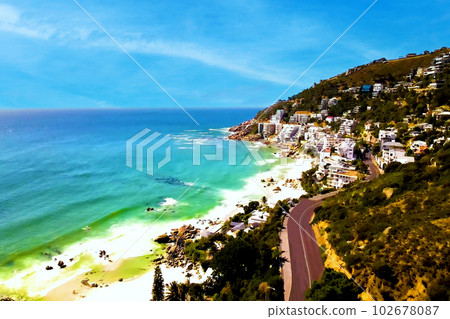 Beautiful scenery of Clifton Beach in Cape Town, a famous tourist attraction in South Africa. Beautiful scenery of Clifton Beach in Cape Town, a famous tourist attraction in South Africa. 102678087