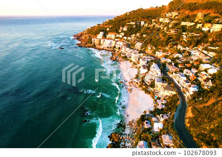 Beautiful scenery of Clifton Beach in Cape Town, a famous tourist attraction in South Africa. Beautiful scenery of Clifton Beach in Cape Town, a famous tourist attraction in South Africa. 102678093