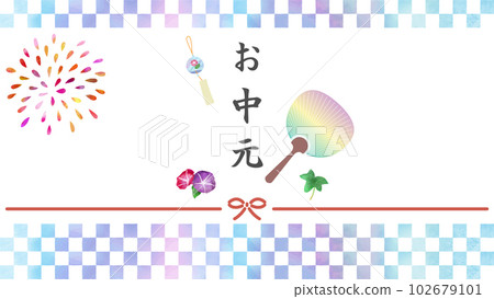 Summer festival background frame banner 16:9 vector with illustrations of fans, fireworks, morning glory, summer tradition Summer festival background frame banner 16:9 vector with illustrations of fans, fireworks, morning glory, summer tradition 102679101