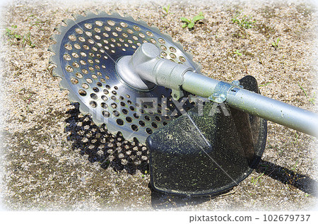 Mowing machine after mowing (illustration style) 102679737