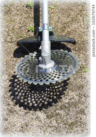 Mowing machine after mowing (illustration style) 102679744