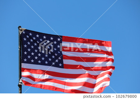 USA flag streaming in wind 102679800