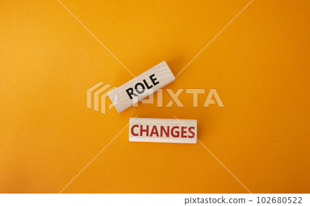 Role changes symbol. Concept words Role changes on wooden blocks. Beautiful orange background. Business and Role changes concept. Copy space. 102680522
