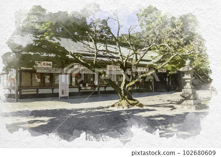 Watercolor-style Osamuhiko Shrine conferment office, Naruto City, Tokushima Prefecture 102680609