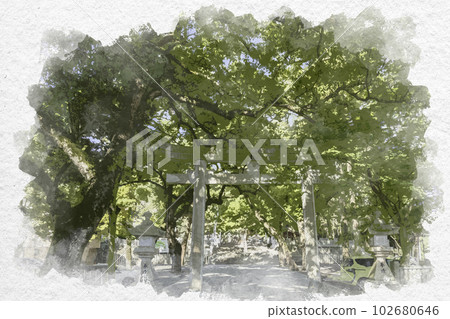 德島縣鳴門市水彩風格的修彥神社鳥居 102680646