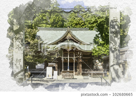 Watercolor-style Osamuhiko Shrine Worship Hall, Naruto City, Tokushima Prefecture Watercolor-style Osamuhiko Shrine Worship Hall, Naruto City, Tokushima Prefecture 102680665