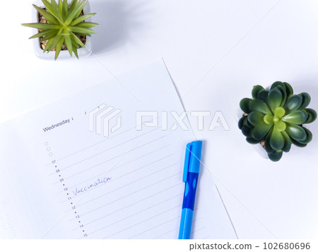 Close up view photo of word vaccination written in daily planner 102680696