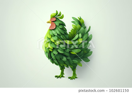 image of chicken design with leaf elements. Farm animals. Illustration. Generative AI. image of chicken design with leaf elements. Farm animals. Illustration. Generative AI. 102681150