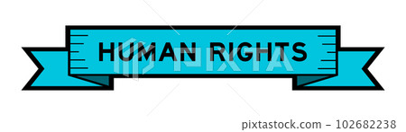 Ribbon label banner with word human rights in blue color on white background 102682238