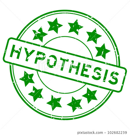 Grunge green hypothesis word with star icon round rubber seal stamp on white background 102682239
