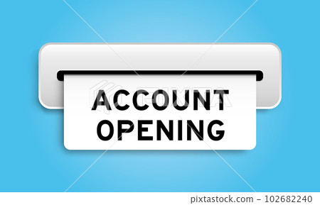 White coupon banner with word account opening from machine on blue color background 102682240